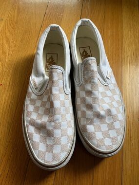 Vans checkerboard checkered metallic gold bronze copper slip on sneakers 9 7.5